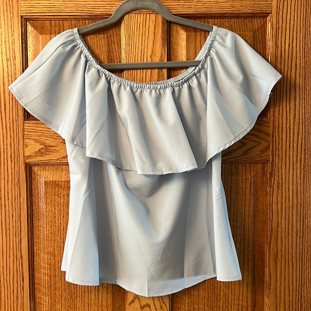 Off the shoulder baby blue blouse